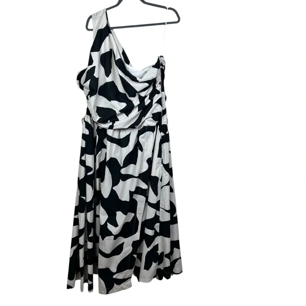 NEW Abercrombie & Fitch Black + White Abstract One Shoulder Cut Out Maxi Dress
